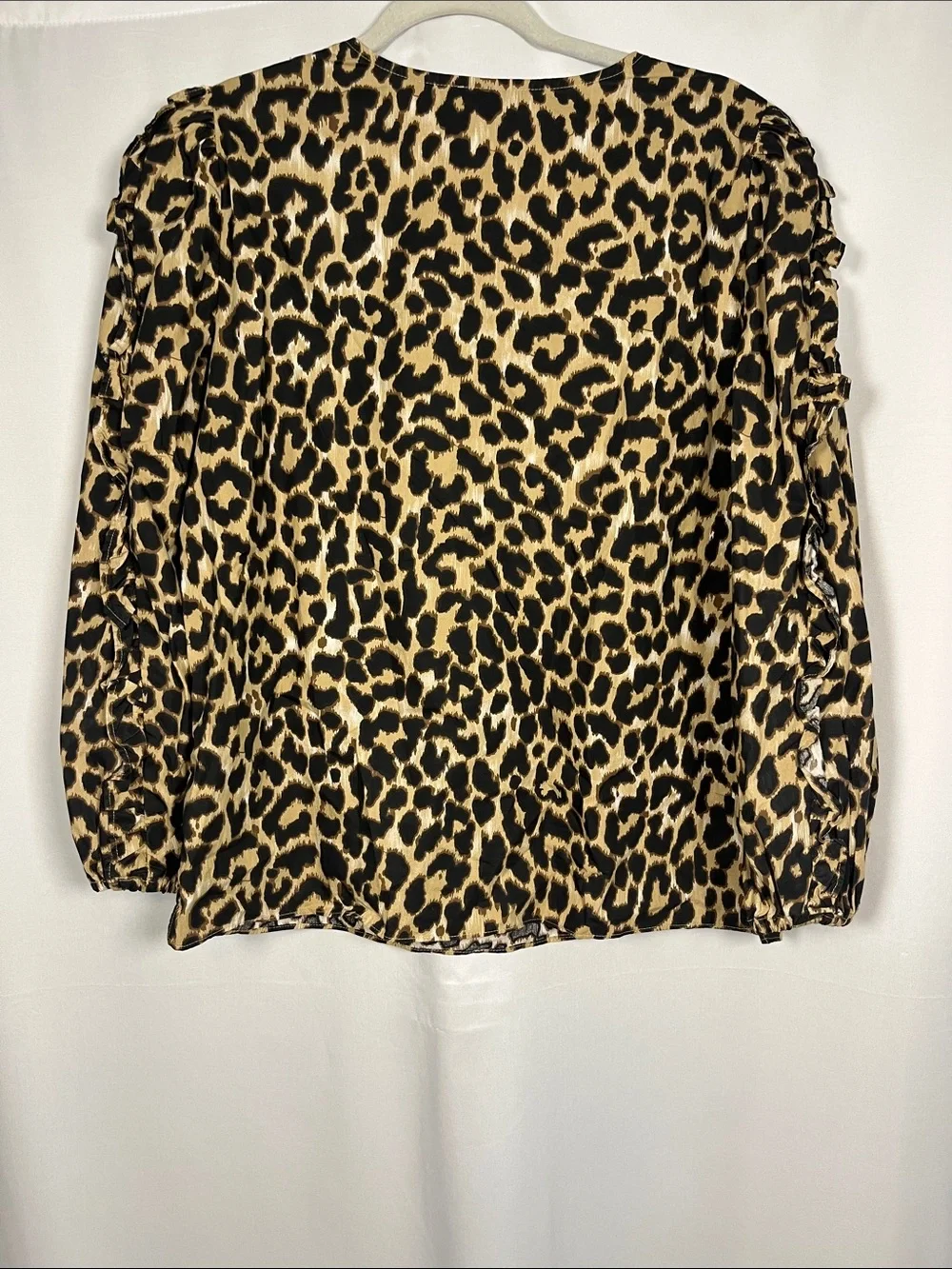 J crew cotton poplin leopard print ruffle long sleeve top size xs
